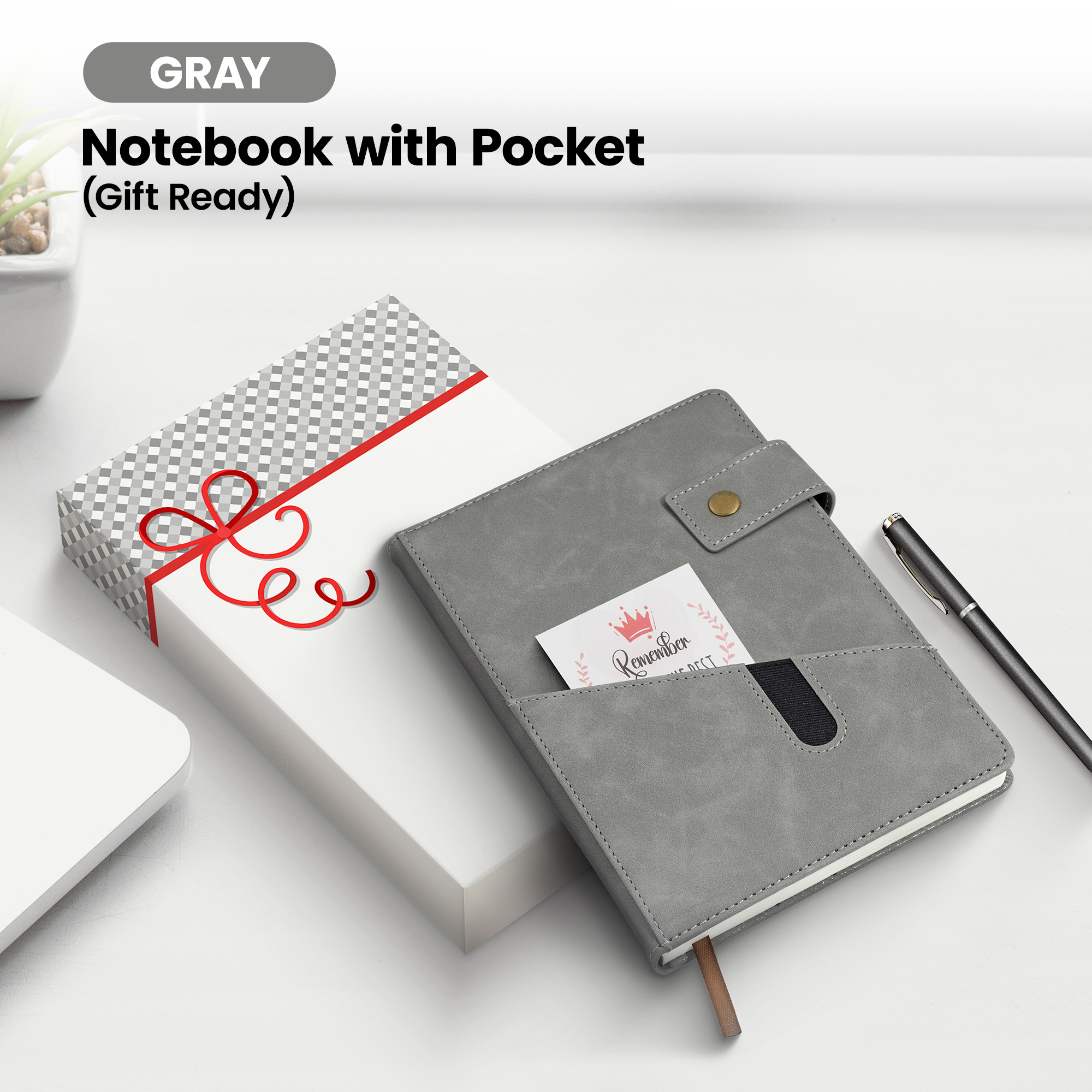 Notebook with Pocket and Pen - Grey